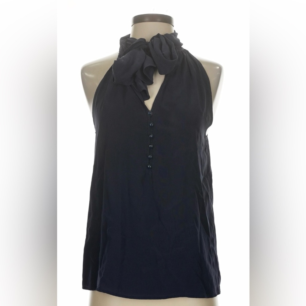 Marc by Marc Jacobs vintage chic navy sleeveless blouse with attached tie